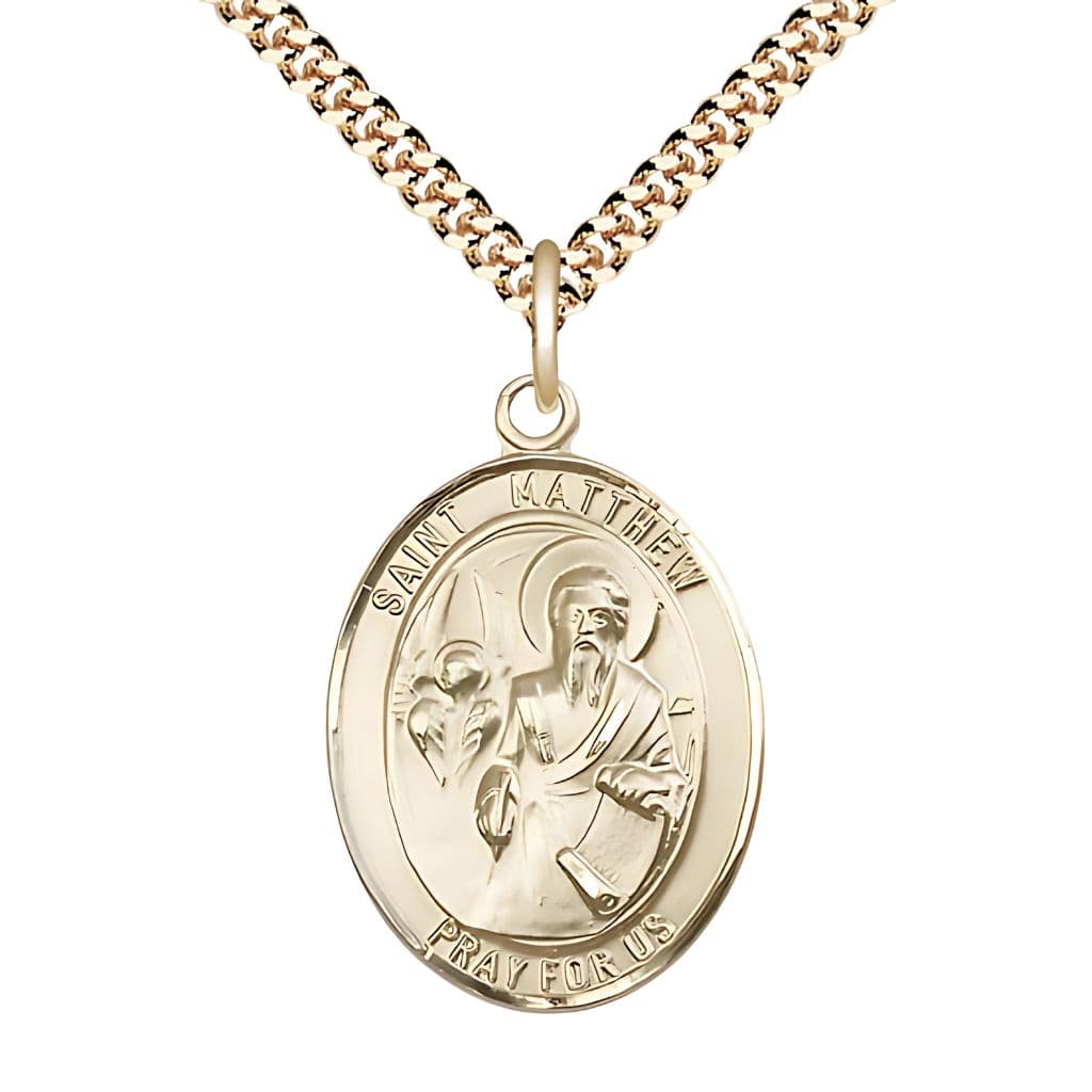 Bliss St. Matthew the Apostle Gold-filled Oval Medal with Gold-plated Chain, Measures 1-inch tall by 3/4-inch wide