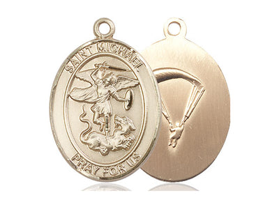 St. Michael & Paratrooper Catholic Saint Medal, 14kt gold, Bliss Manufacturing
