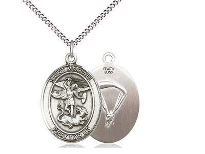 St. Michael & Paratrooper Catholic Saint Medal, pewter, Bliss Manufacturing