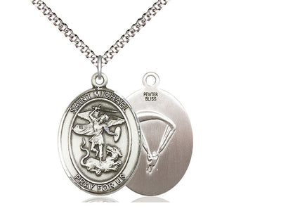 St. Michael & Paratrooper Catholic Saint Medal, pewter / sterling silver / gold-filled, Bliss Manufacturing