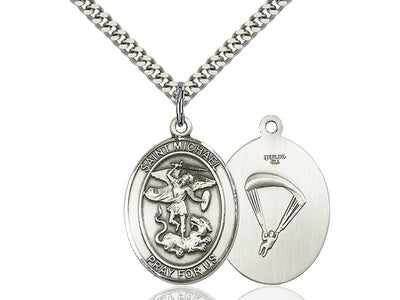 St. Michael & Paratrooper Catholic Saint Medal, sterling silver, Bliss Manufacturing
