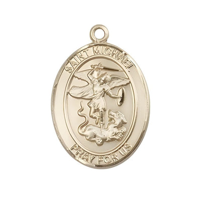 St. Michael 14kt Gold Oval Engravable Medal Pendant, Bliss Manufacturing