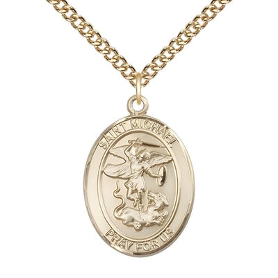 St. Michael 14kt Gold Oval Engravable Medal Pendant (view 2), Bliss Manufacturing