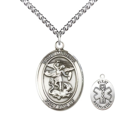 1st Responder St. Michael the Archangel Sterling Silver Oval Medal Pendant with Sterling Silver Chain, Measures 1-inch tall by 3/4-inch wide. Deluxe Gift Box, Bliss Manufacturing