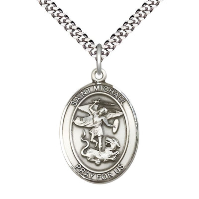 St. Michael Sterling Silver Oval Engravable Medal, Bliss Manufacturing