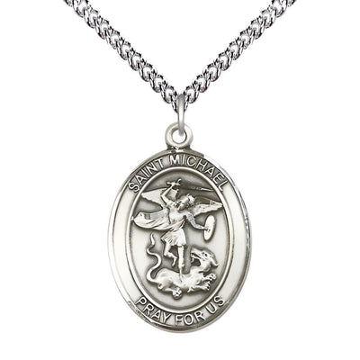 St. Michael Sterling Silver Oval Engravable Medal (view 2), Bliss Manufacturing