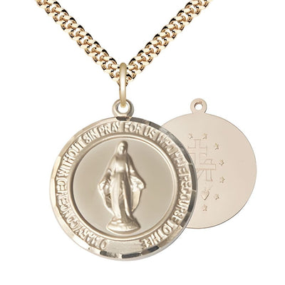 Round Miraculous Medal 14kt Gold-filled Pendant with Gold-plated Chain, Measures 1-inch tall by 7/8-inch wide, Bliss Manufacturing
