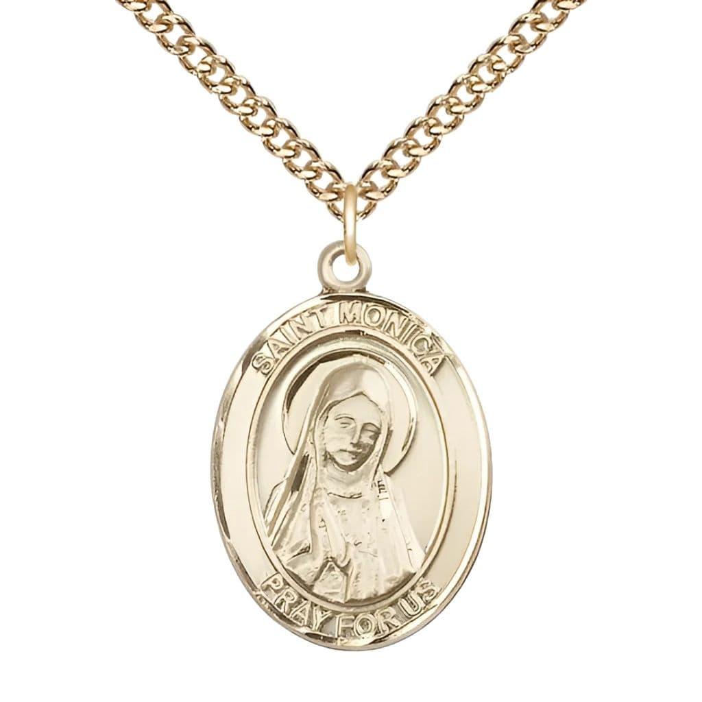 St. Monica Gold-filled Oval Engravable Medal Necklace with Gold-filled Chain, 1-inch,