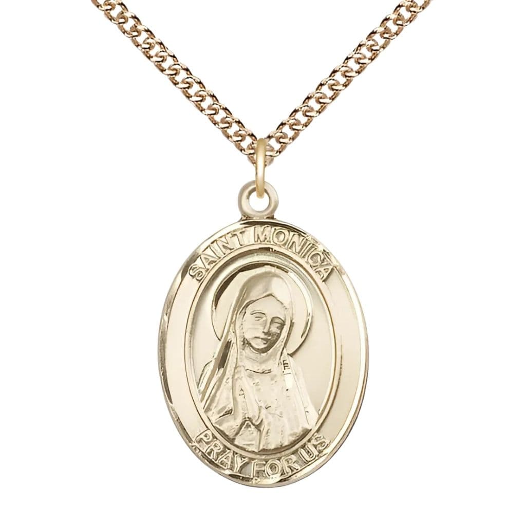 St. Monica 14kt Gold Oval Medal with 14kt Gold Chain, 1-inch, Made in USA by Bliss,