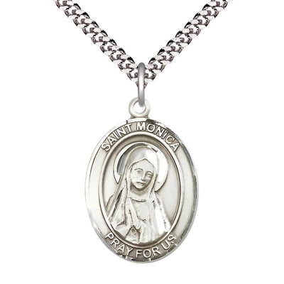 St. Monica Sterling Silver Oval Engravable Medal Necklace with Plated Chain, 1-inch, Bliss Manufacturing