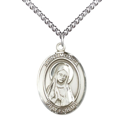 St. Monica Sterling Silver Oval Engravable Medal Necklace with Sterling Silver Chain, 1-inch, Bliss Manufacturing