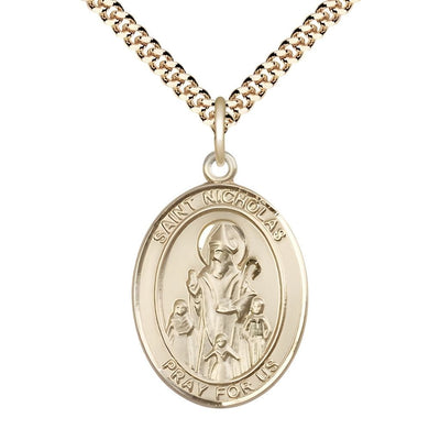 St. Nicholas 14kt Gold-filled Engravable Medal Engravable Medal Necklace with Gold-plated Chain, Measures 1" tall x 3/4" wide, Bliss Manufacturing