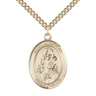 St. Nicholas 14kt Gold-filled Engravable Medal Engravable Medal Necklace with Gold-filled Chain, Measures 1" tall x 3/4" wide, Bliss Manufacturing