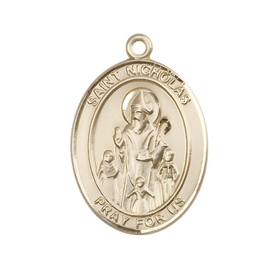 St. Nicholas 14kt Gold Engravable Medal Engravable Medal, Measures 1" tall x 3/4" wide, Bliss Manufacturing