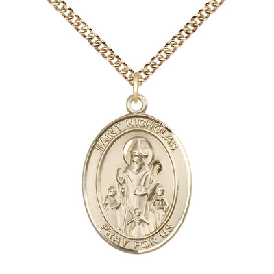 St. Nicholas 14kt Gold Engravable Medal Engravable Medal Necklace with 14kt Gold-Chain, Measures 1" tall x 3/4" wide, Bliss Manufacturing