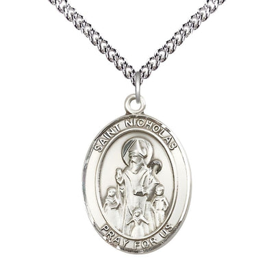 St. Nicholas Sterling Silver Engravable Medal Necklace with Sterling Chain, Measures 1" tall x 3/4" wide, Bliss Manufacturing