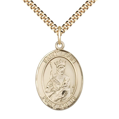St. Louis IX of France 14kt Gold-filled Oval Medal Pendant with Gold-plated Chain, Measures 1-inch tall by 3/4-inch wide, Bliss Manufacturing