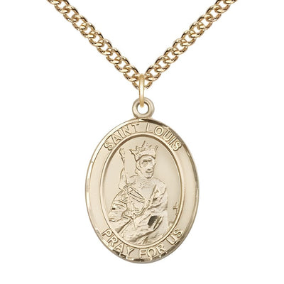 St. Louis IX of France 14kt Gold-filled Oval Medal Pendant with Gold-filled Chain, Measures 1-inch tall by 3/4-inch wide, Bliss Manufacturing