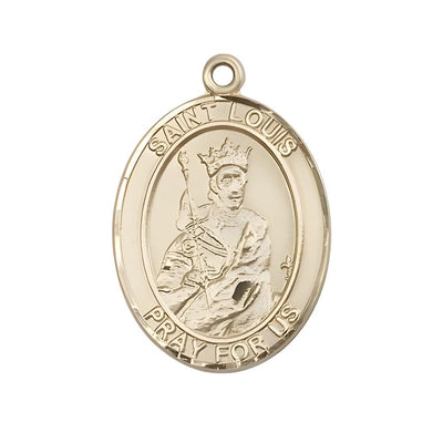 St. Louis IX of France 14kt Gold Oval Medal Pendant, Measures 1-inch tall by 3/4-inch wide, Bliss Manufacturing