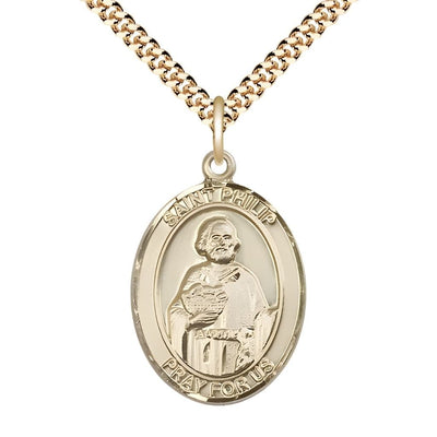 St. Philip the Apostle 14kt Gold-filled Oval Medal Pendant with Gold-plated Chain, Measures 1-inch tall by 3/4-inch wide. Deluxe Gift Box, Bliss Manufacturing