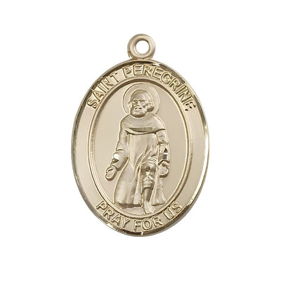 St. Peregrine Laziosi 14kt Gold Oval Medal Pendant, Measures 1-inch tall by 3/4-inch wide. Deluxe Gift Box, Bliss Manufacturing
