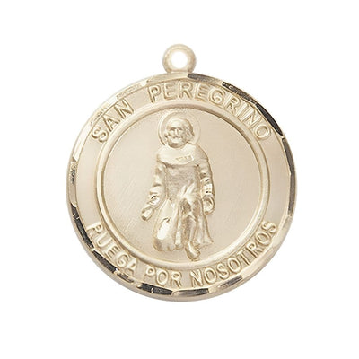San Peregrino 14kt Gold Round Medal Pendant, Measures 1-inch tall by 7/8-inch wide. Deluxe Gift Box, Bliss Manufacturing