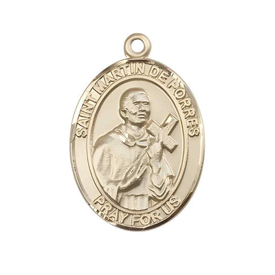 Large Saint Martin de Porres 14kt Gold Oval Medal Pendant comes in Deluxe Gift Box | Bliss Manufacturing