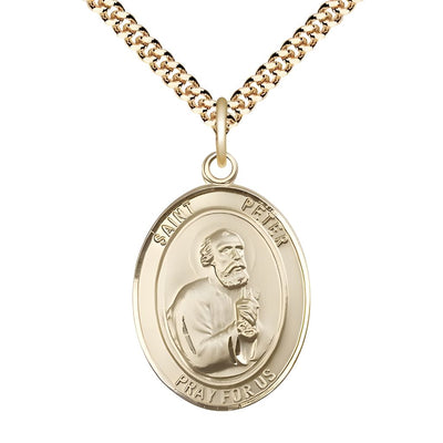 St. Peter the Apostle 14kt Gold-filled Round Medal Pendant with Gold-plated Chain, Measures 1-inch tall by 7/8-inch wide, Bliss Manufacturing