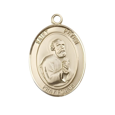 St. Peter the Apostle 14kt Gold Oval Medal Pendant, Measures 1-inch tall by 3/4-inch wide, Bliss Manufacturing