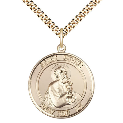St. Peter the Apostle 14kt Gold-filled Round Medal Pendant with Gold-plated Chain, Measures 1-inch tall by 7/8-inch wide, Bliss Manufacturing