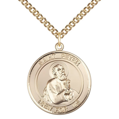 St. Peter the Apostle 14kt Gold-filled Round Medal Pendant with Gold-filled Chain, Measures 1-inch tall by 7/8-inch wide, Bliss Manufacturing