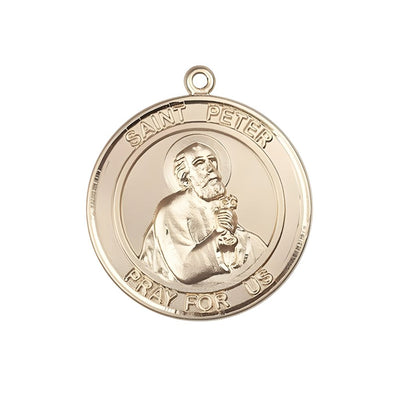 St. Peter the Apostle 14kt Gold Round Medal Pendant, Measures 1-inch tall by 7/8-inch wide, Bliss Manufacturing