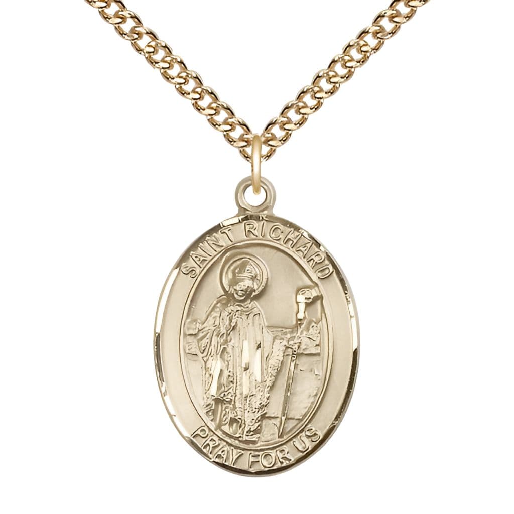 Bliss St. Richard Gold-filled Oval Engravable Medal with Gold-filled Chain, 1-inch,