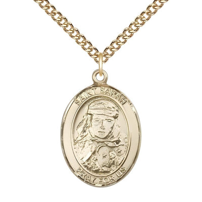St. Sarah 14kt Gold-filled Oval Medal Pendant with Gold-filled Chain, Measures 1-inch tall by 3/4-inch wide, Bliss Manufacturing