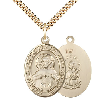 Sacred Heart of Jesus Scapular 14kt Gold-filled Oval Medal Pendant with Gold-plated Chain, Measures 1-inch tall by 3/4-inch wide. Deluxe Gift Box, Bliss Manufacturing