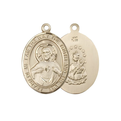 Sacred Heart of Jesus Scapular 14kt Gold Oval Medal Pendant, Measures 1-inch tall by 3/4-inch wide. Deluxe Gift Box, Bliss Manufacturing