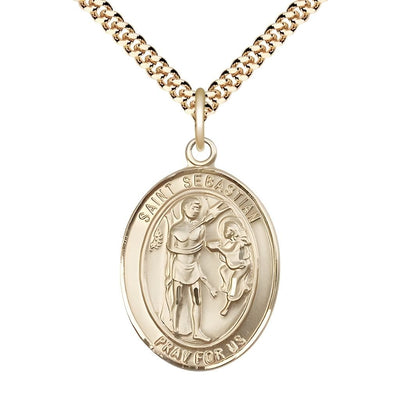 St. Sebastian 14kt Gold-filled Oval Medal Pendant with Gold-plated Chain, Measures 1-inch tall by 3/4-inch wide, Bliss Manufacturing