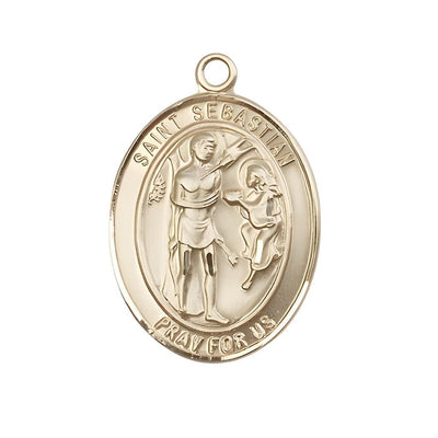 St. Sebastian 14kt Gold Oval Medal Pendant, Measures 1-inch tall by 3/4-inch wide, Bliss Manufacturing