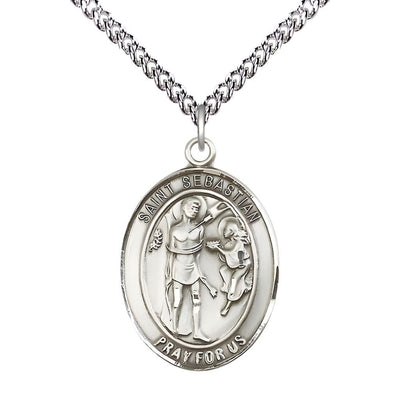 St. Sebastian Sterling Silver Oval Medal Pendant with Sterling Silver Chain, Measures 1-inch tall by 3/4-inch wide, Bliss Manufacturing