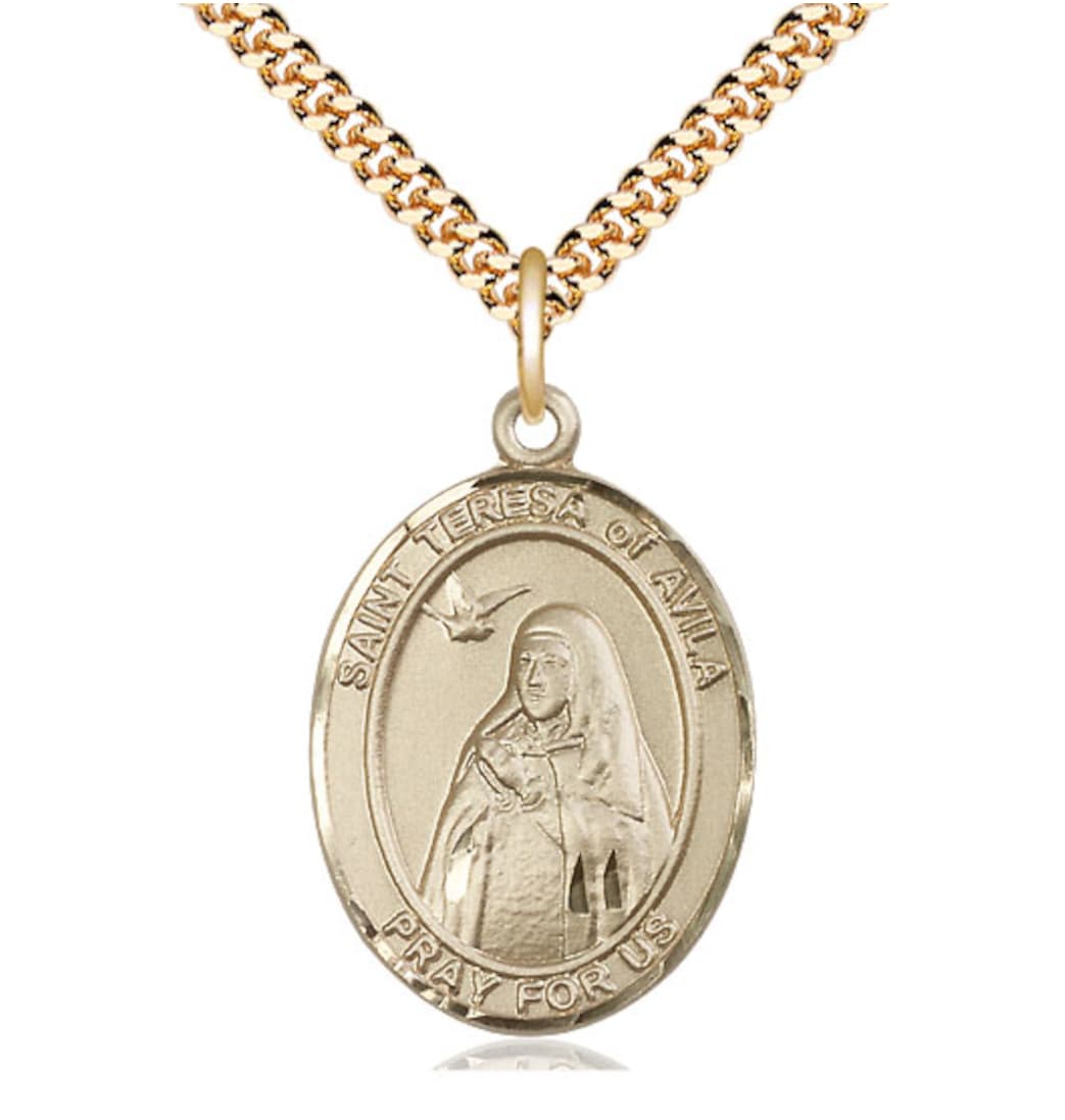 Bliss St Teresa of Avila Gold-filled Oval Engravable Medal Necklace