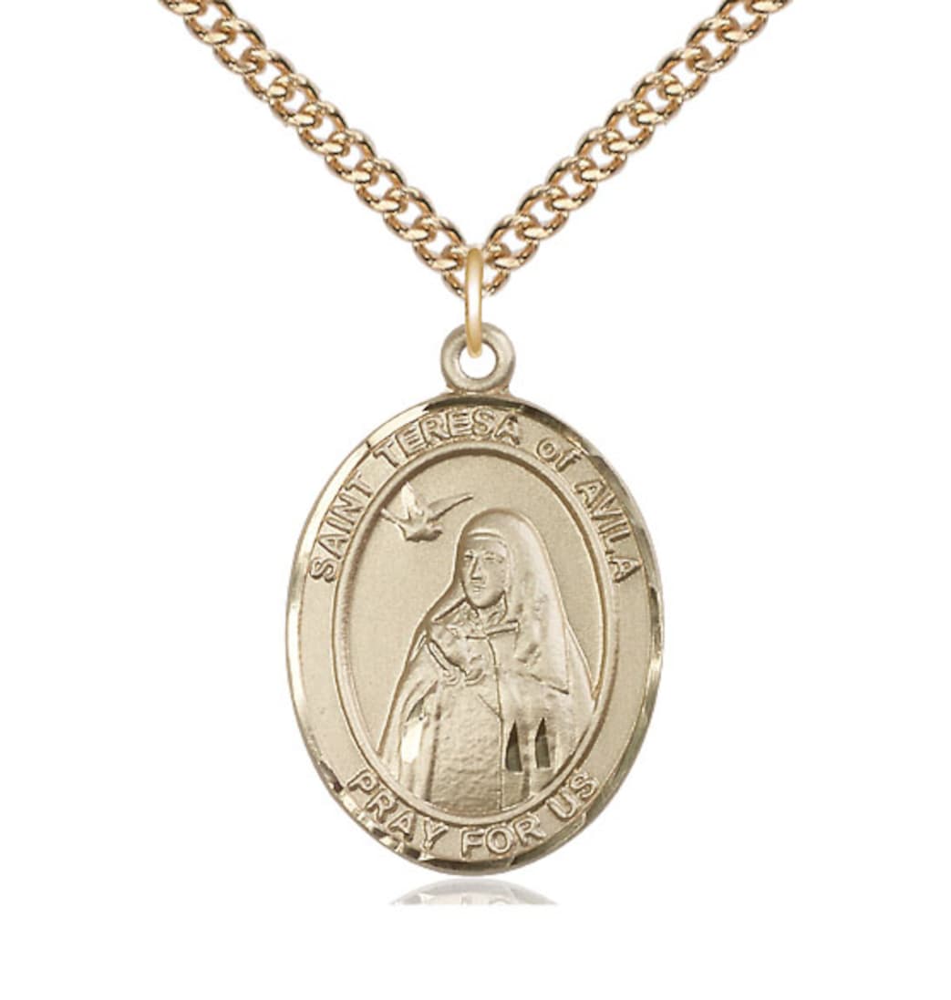 Bliss St Teresa of Avila Gold-filled Oval Engravable Medal Necklace