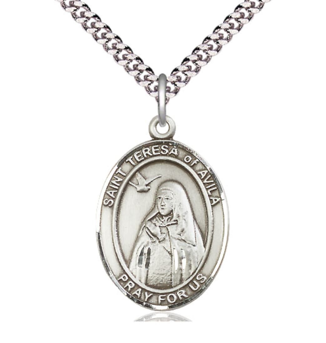 Bliss St Teresa of Avila Pewter Oval Medal Necklace