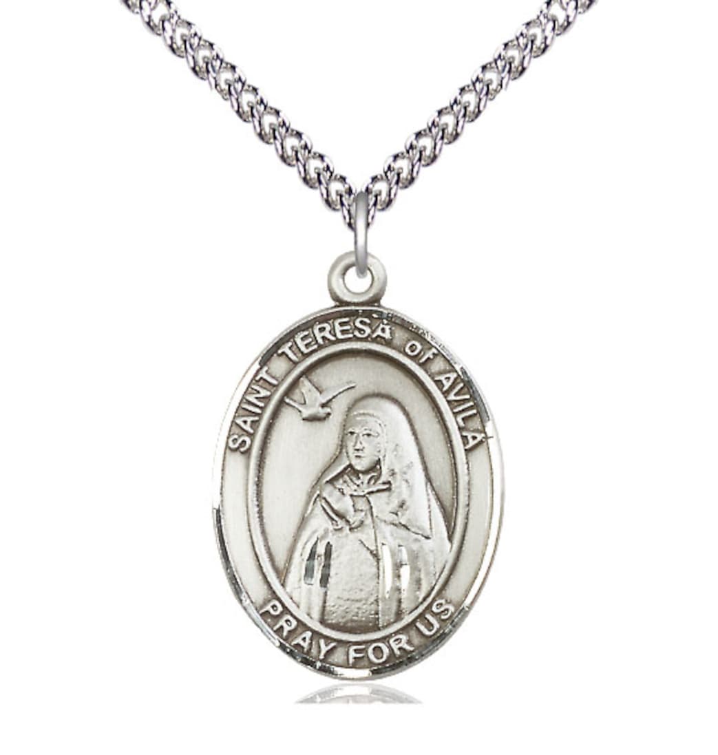 Bliss St Teresa of Avila Sterling Silver Oval Medal Necklace