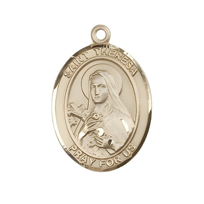 St. Theresa 14kt Gold Oval Medal Pendant, Measures 1-inch tall by 3/4-inch wide, Bliss Manufacturing