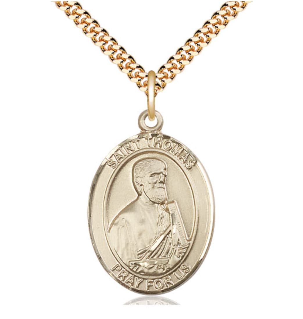 Bliss St Thomas the Apostle Gold-filled Oval Large Medal Necklace with Plated Chain,