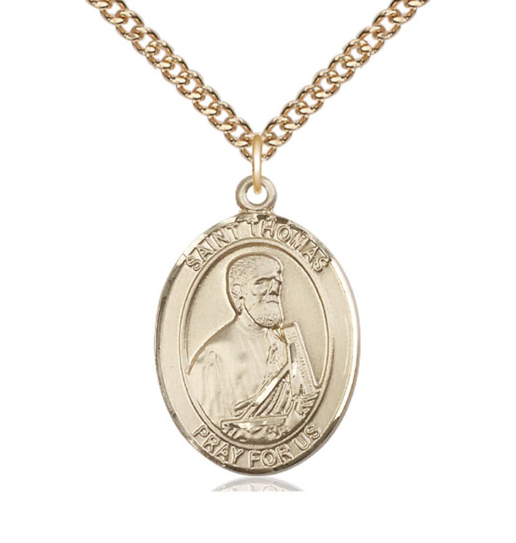 Bliss St Thomas the Apostle Gold-filled Oval Large Medal Necklace with Gold-filled Chain,