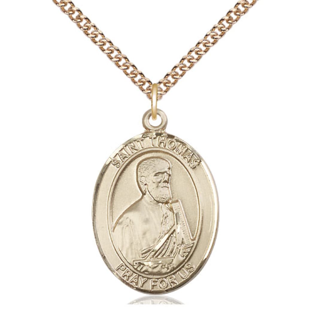 Bliss Manufacturing St Thomas the Apostle 14kt Gold Oval Large Medal with Chain,