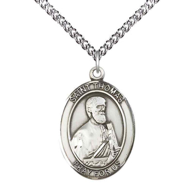 St Thomas the Apostle Sterling Silver Oval Large Medal Necklace with Sterling Chain, Bliss Manufacturing