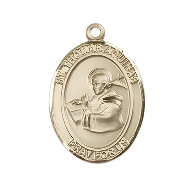 St. Thomas Aquinas 14kt Gold Oval Medal Pendant, Measures 1-inch tall by 3/4-inch wide, Bliss Manufacturing
