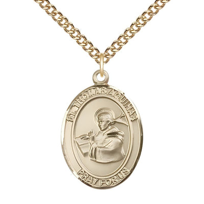 St. Thomas Aquinas 14kt Gold Oval Medal Pendant with 14kt Gold Chain, Measures 1-inch tall by 3/4-inch wide, Bliss Manufacturing